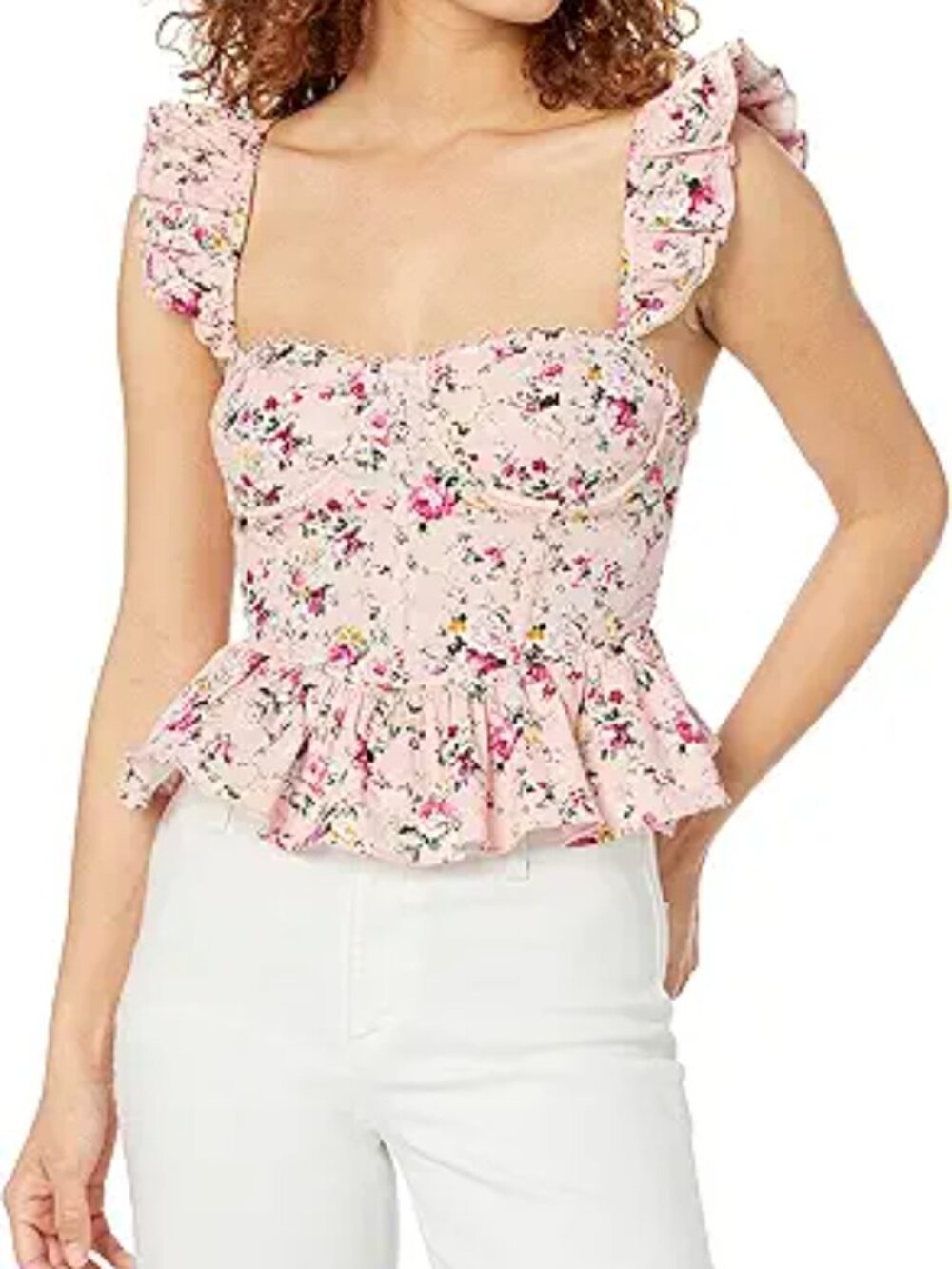 ASTR The Label Floral Corset Bustier Peplum Blouse M Coquette Feminine Romantic